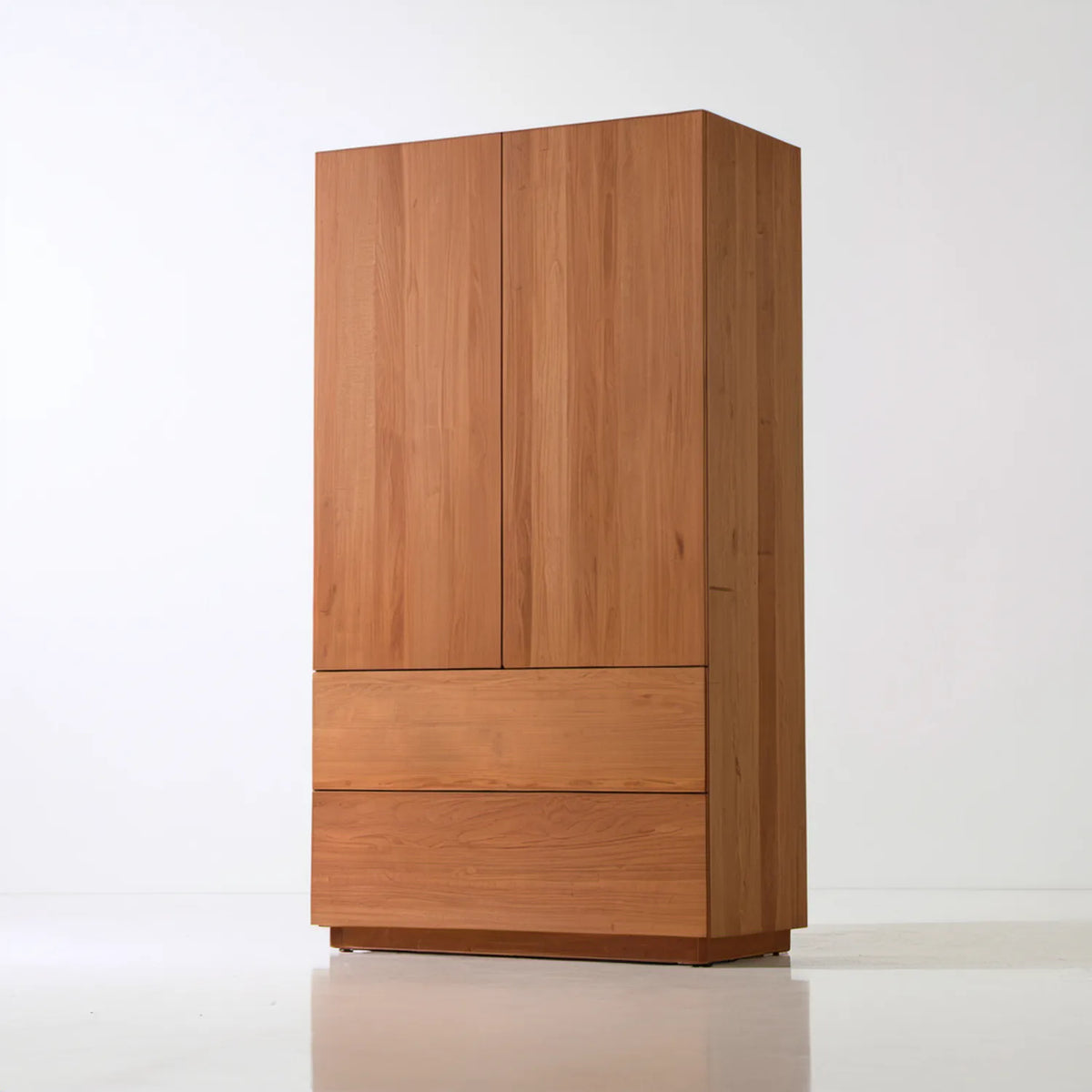 Dwudrzwiowa szafa z litego drewna olchowego z 2 szufladami, brązowa, 100 × 60 × 200 cm