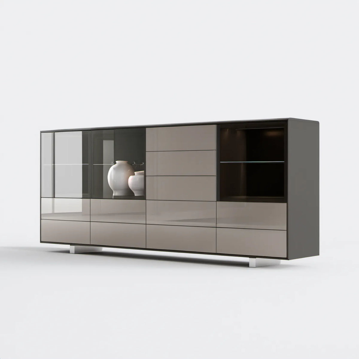 Kredens do jadalni szarobrązowy/czarny 180 x 45 x 100 cm z MDF i szkła hartowanego