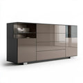 Nowoczesny taupe-czarny mebel z przeszkleniami, 180 × 40 × 100 cm