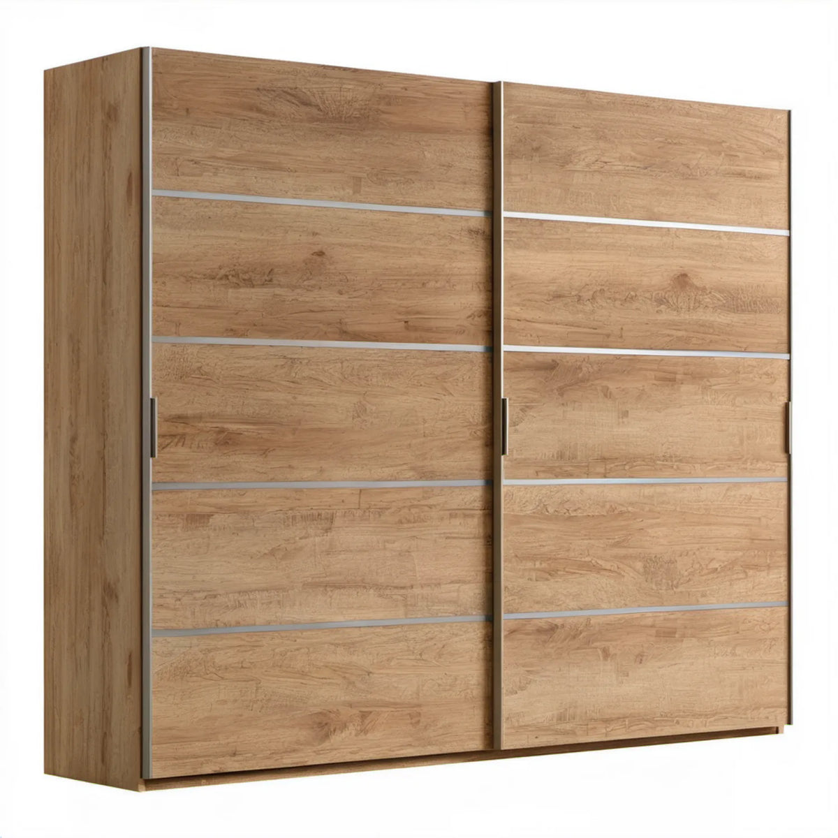 Szafa przesuwna 180 x 60 x 218 cm, dąb naturalny ze srebrnymi listwami