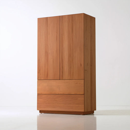 Dwudrzwiowa szafa z litego drewna olchowego z 2 szufladami, brązowa, 100 × 60 × 200 cm