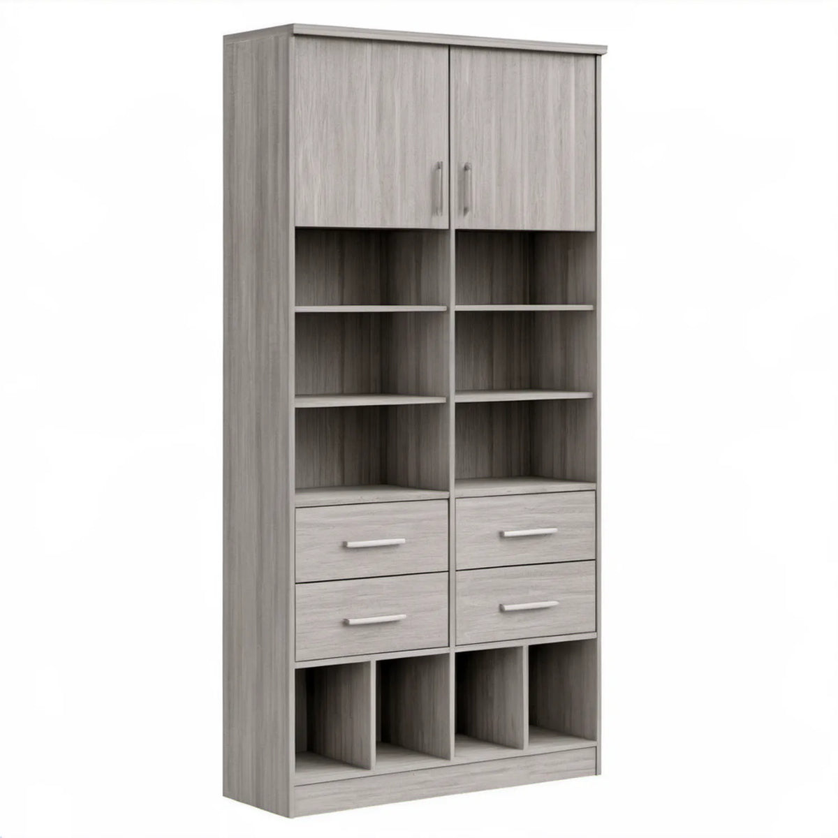 Szafka do przechowywania 80 x 40 x 180 cm, dekor szarego dębu, srebrne uchwyty