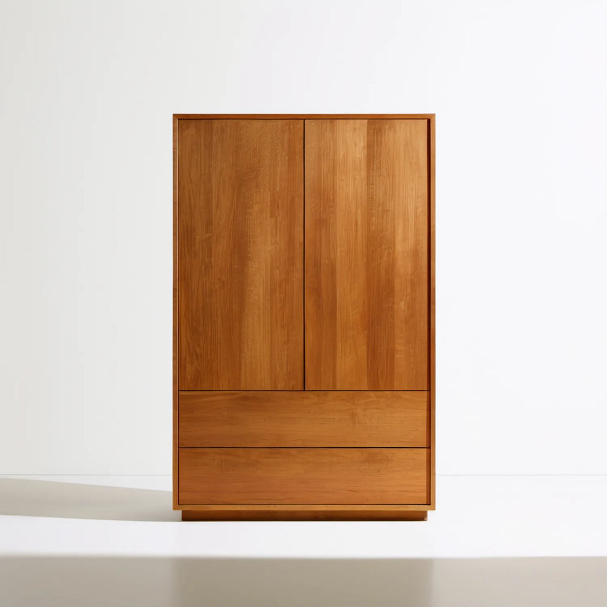 Brązowa szafa z litego drewna akacjowego, 2 drzwi i 2 szuflady, 100 × 55 × 200 cm