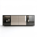 Nowoczesny kredens szaro-czarny 200 × 45 × 80 cm z MDF, szkła hartowanego i aluminium