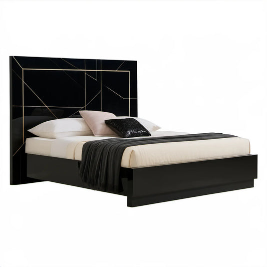 Czarne łóżko dwuosobowe 160 x 200 cm z MDF, złote listwy dekoracyjne